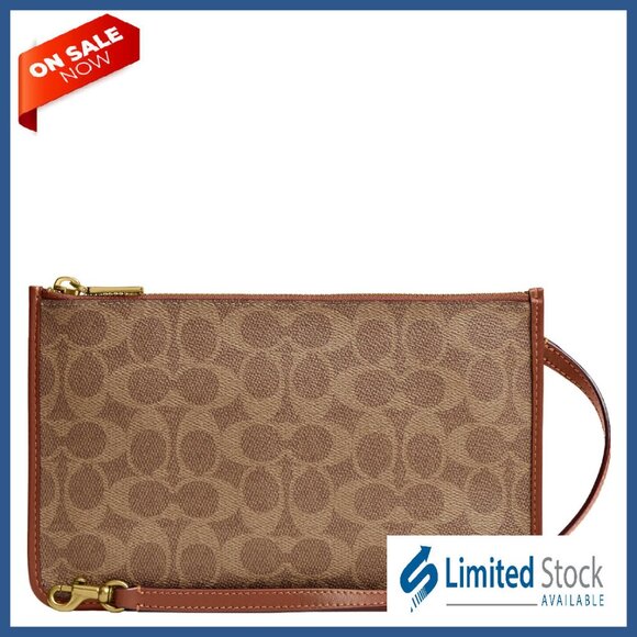 Handbags - Medium Zip Pouch Clutch Fits iPad Mini Canvas Leather Slim Design
